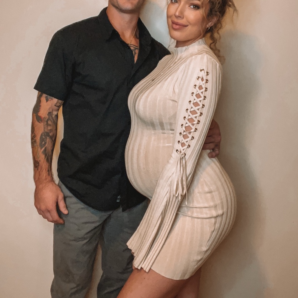 Fashion Nova Cream Ribbed Knit Dress